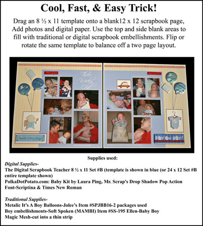 Baby Boy Scrapbook Layout, 12 by 12 Scrapbook Pages, Baby Scrapbook Pages