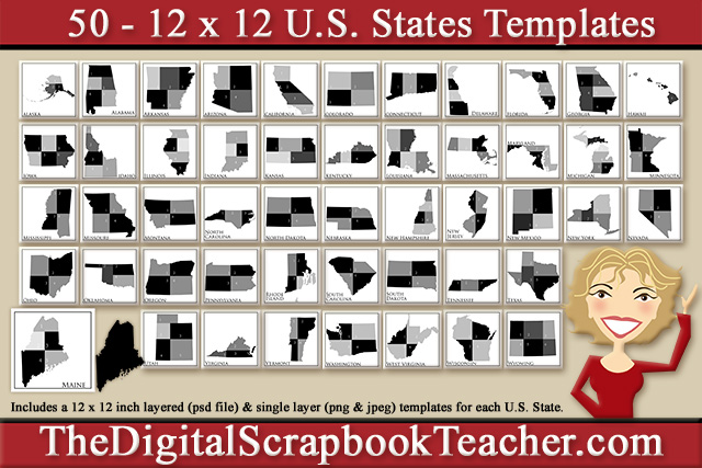 12 x 12 inch Scrapbook Page Templates (50 per set on a CD) - #M - The  Digital Scrapbook Teacher