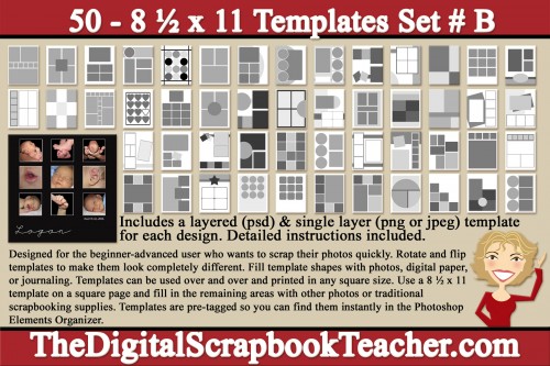 12 x 12 inch Scrapbook Page Templates (50 per set on a CD) - #B