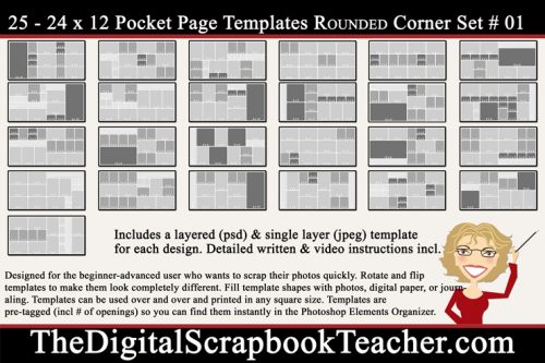 12 x 12 inch Scrapbook Page Templates (50 per set on a CD) - #L - The  Digital Scrapbook Teacher