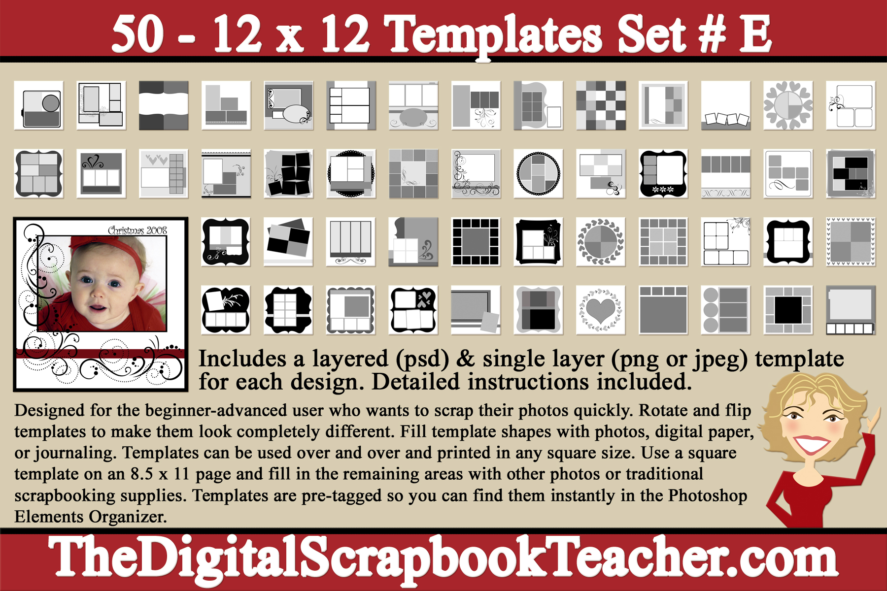 12 x 12 inch Scrapbook Page Templates (50) DOWNLOAD - #H - The Digital  Scrapbook Teacher