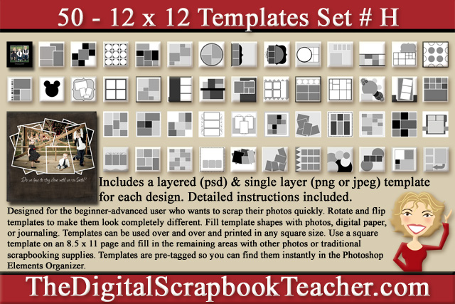 12 x 12 inch Scrapbook Page Templates (50 per set on a CD) - #B